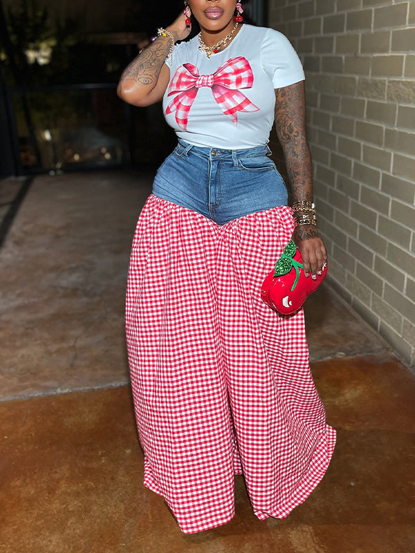 Bowknot Tee & Combo Pants Set Red