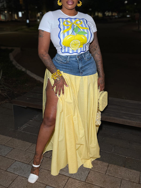 Printed Tee & Combo Skirt Set Yellow
