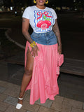 Printed Tee & Combo Skirt Set Red