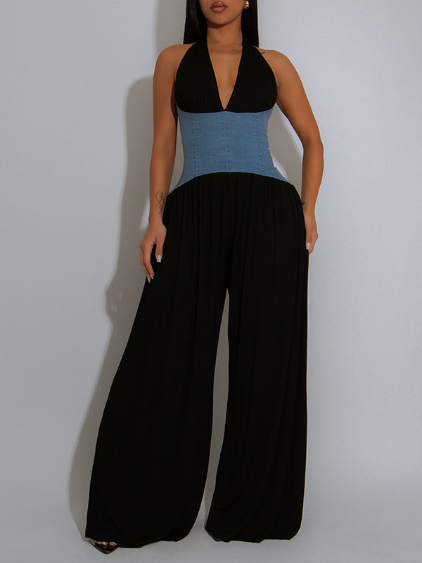 Halter Combo Wide-Leg Jumpsuit Black
