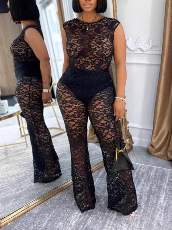 Lace Top & Pants Set--Clearance Black XL