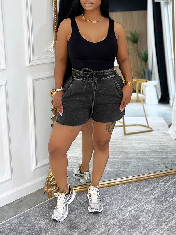 Tank Top & Washed Shorts Set Black