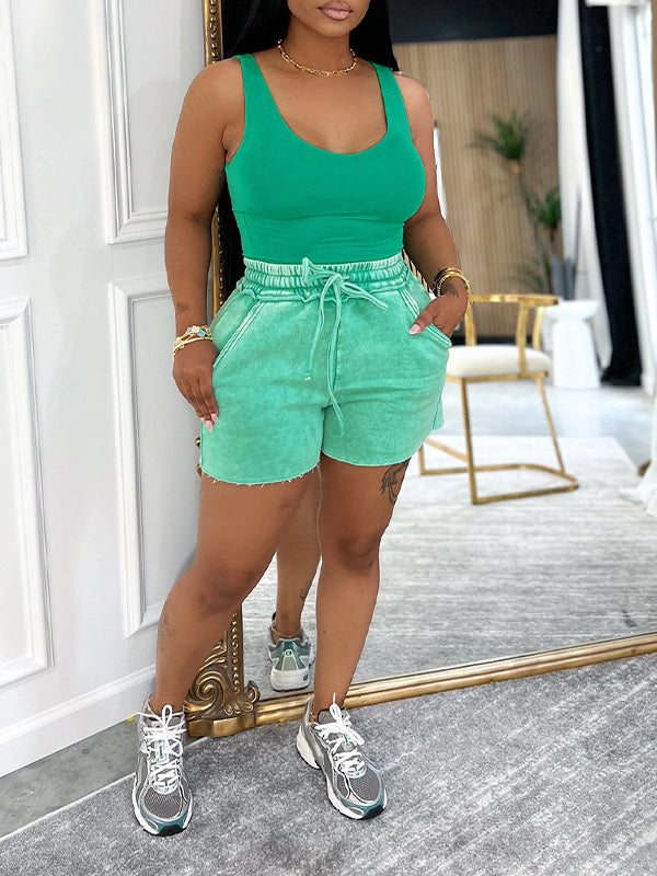 Tank Top & Washed Shorts Set Green