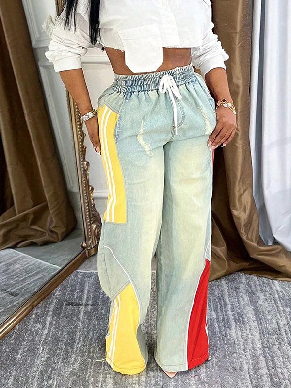 Colorblock Combo Jeans Light Wash Blue