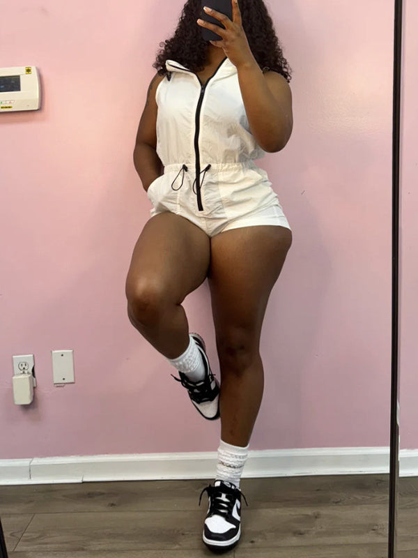 Zip-Front Sleeveless Romper--Clearance White L