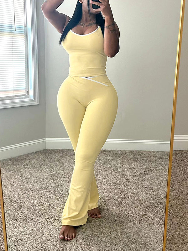 Piping Tank Top & Pants Set Yellow