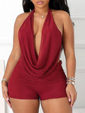 Solid Halter Top & Shorts Set Burgundy