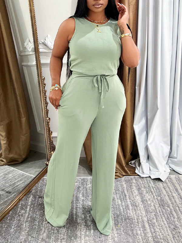 Solid Sleeveless Jumpsuit--Clearance
