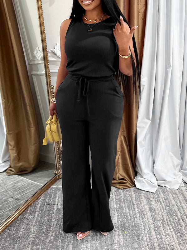 Solid Sleeveless Jumpsuit--Clearance