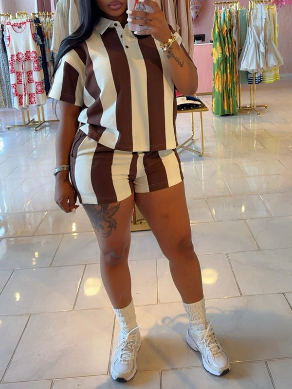 Stripe Polo Tee & Shorts Set--Clearance