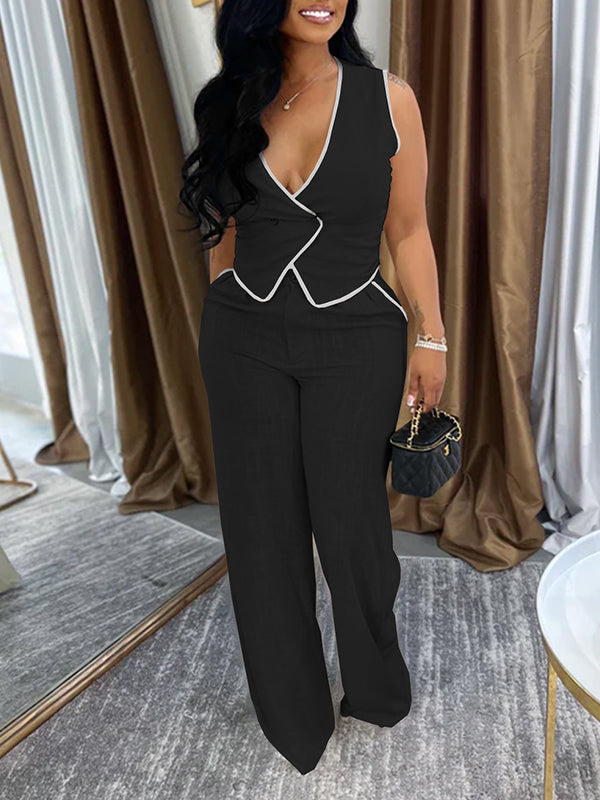 Piping Vest & Pants Set Black