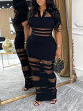 Sheer Combo Polo Dress Black