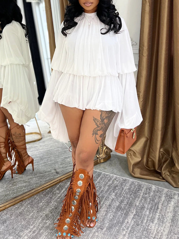 Bell-Sleeve Ruched Romper--Clearance