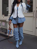 Denim Combo Blazer White