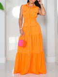 Solid Sleeveless Shirt Dress Orange