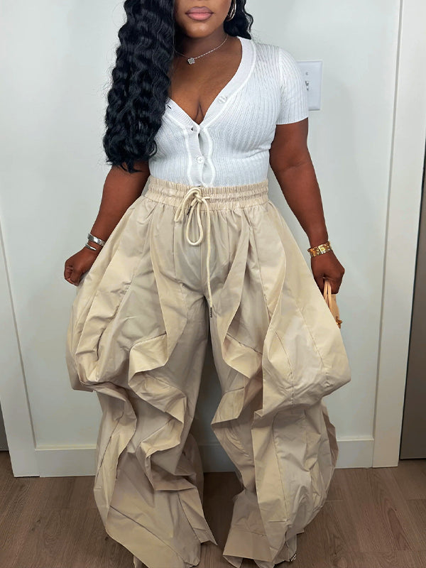 Wide-Leg Combo Jogger Pants--Clearance Khaki