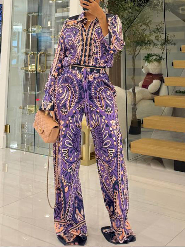 Printed Shirt & Pants Set Purple