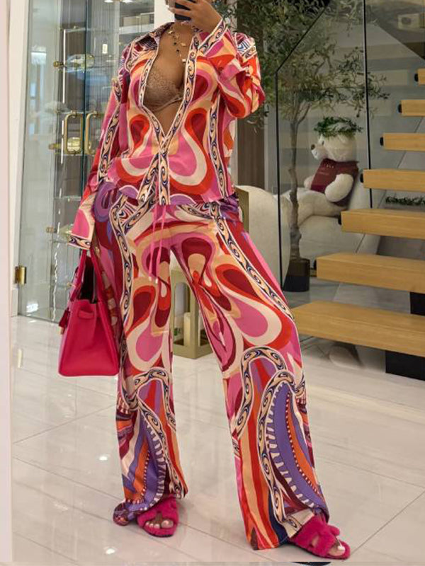 Printed Shirt & Pants Set Peach
