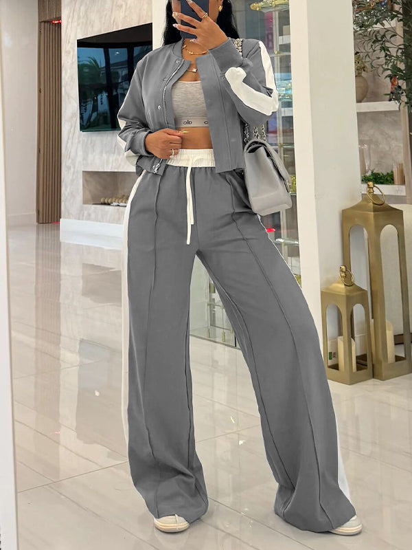 Side-Stripe Jacket & Pants Set Gray