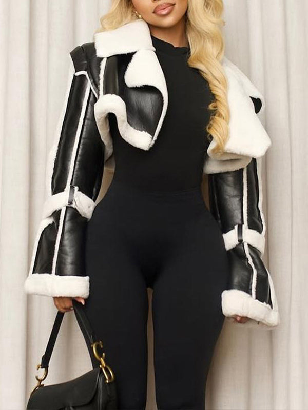 Faux-Leather Shearling Jacket Black