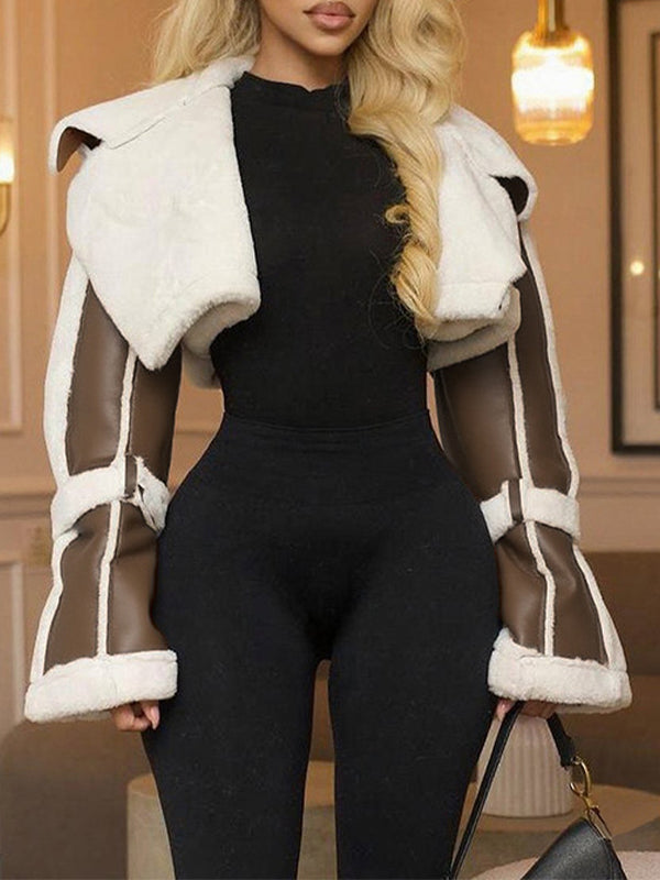 Faux-Leather Shearling Jacket Brown