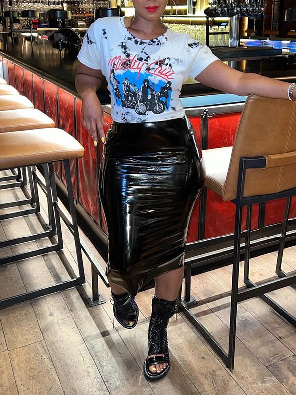 Faux-Leather Pencil Skirt Black