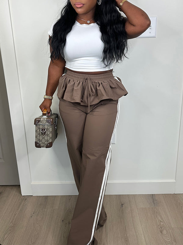 Side-Stripe Peplum Pants Chocolate