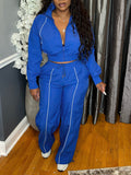 Stripe Zip-Front Jacket & Pants Set Blue