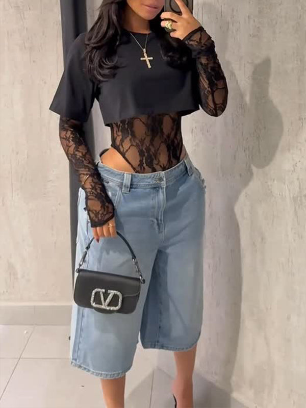 Lace Combo Bodysuit Black