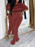Boat-Neck Ruched Top & Pants Set Burgundy