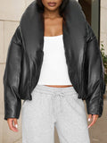 Faux-Leather Puffer Coat