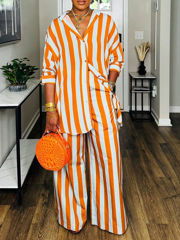 Stripe Tunic Shirt & Pants Set Orange