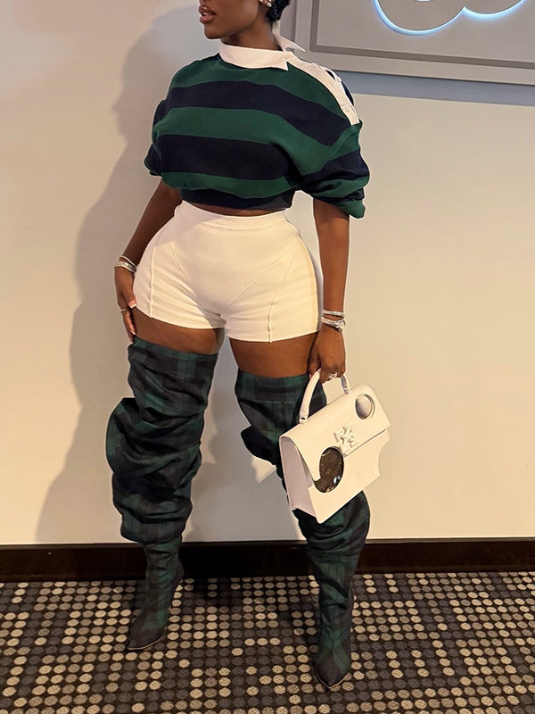 Stripe Button-Shoulder Top Green