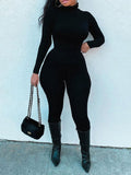 Solid Turtleneck Skinny Jumpsuit Black