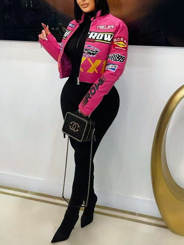 Printed Faux-Leather Jacket Hot Pink