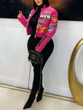 Printed Faux-Leather Jacket Hot Pink