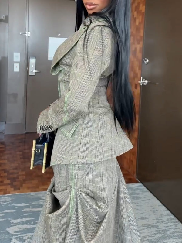 Plaid Blazer & Skirt Set--Clearance