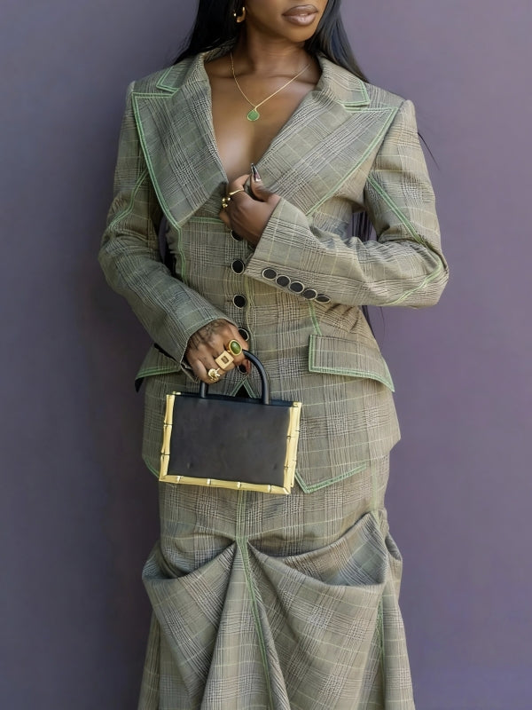 Plaid Blazer & Skirt Set--Clearance