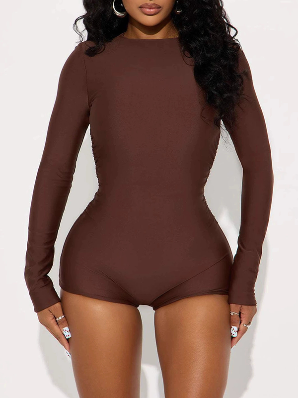 Solid Skinny Romper Brown