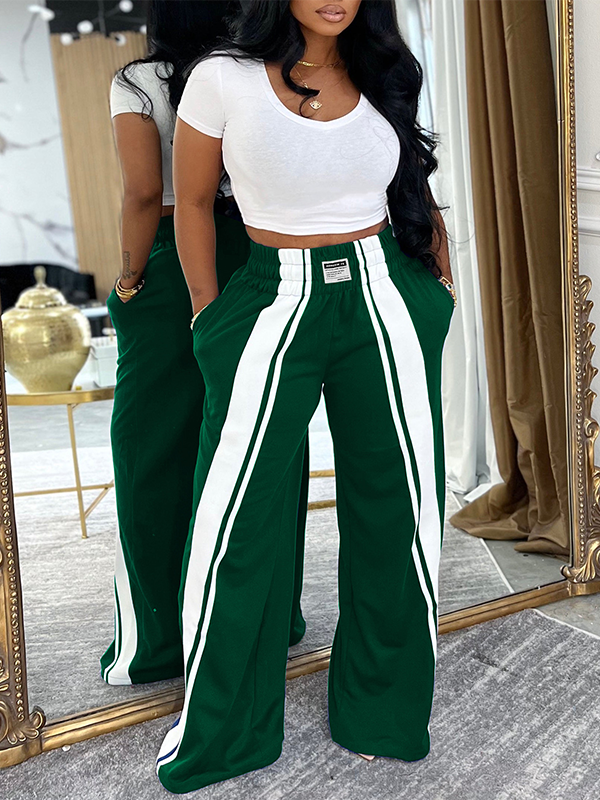 Stripe Wide-Leg Sweatpants Green