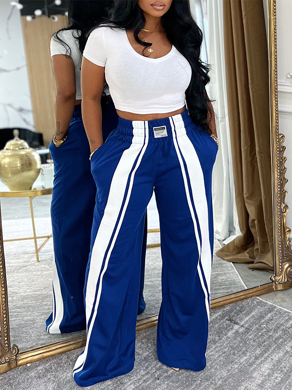 Stripe Wide-Leg Sweatpants Blue