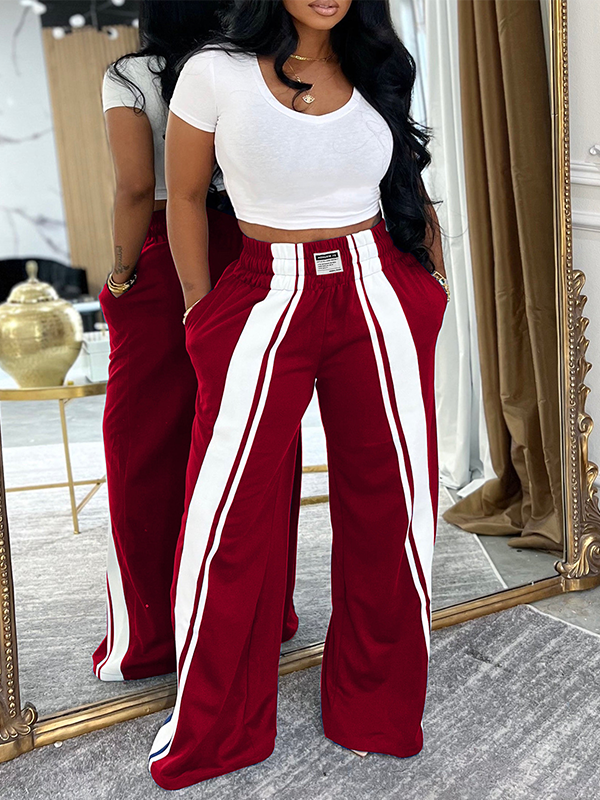 Stripe Wide-Leg Sweatpants Red