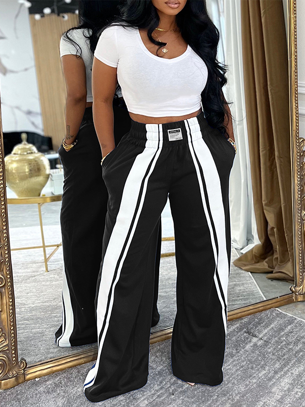 Stripe Wide-Leg Sweatpants Black