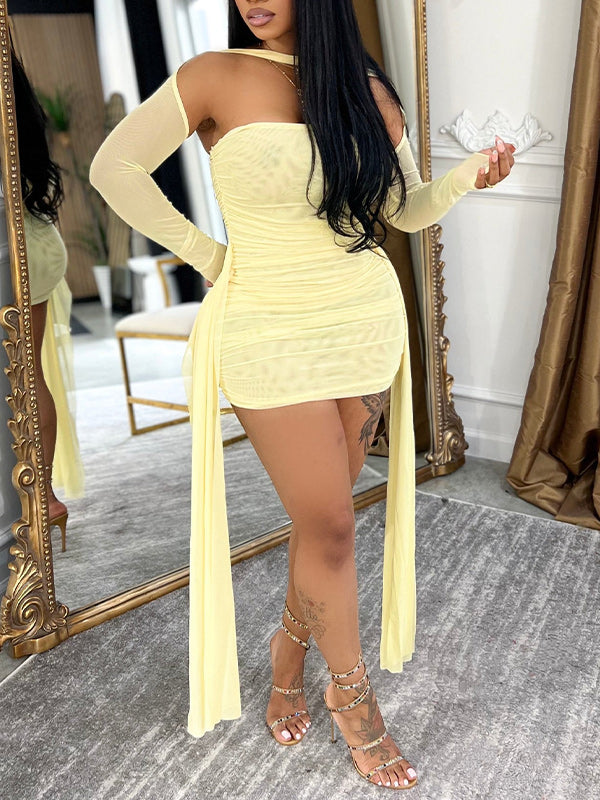 Draped Ruched Dress Yellow