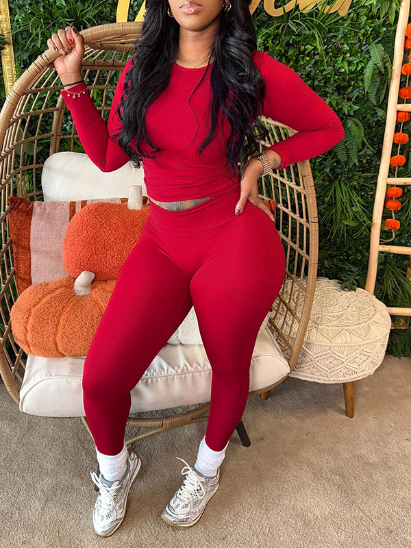 Solid Tee & Skinny Pants Set Red