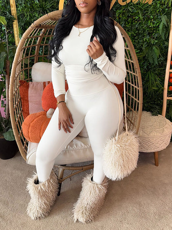 Solid Tee & Skinny Pants Set White
