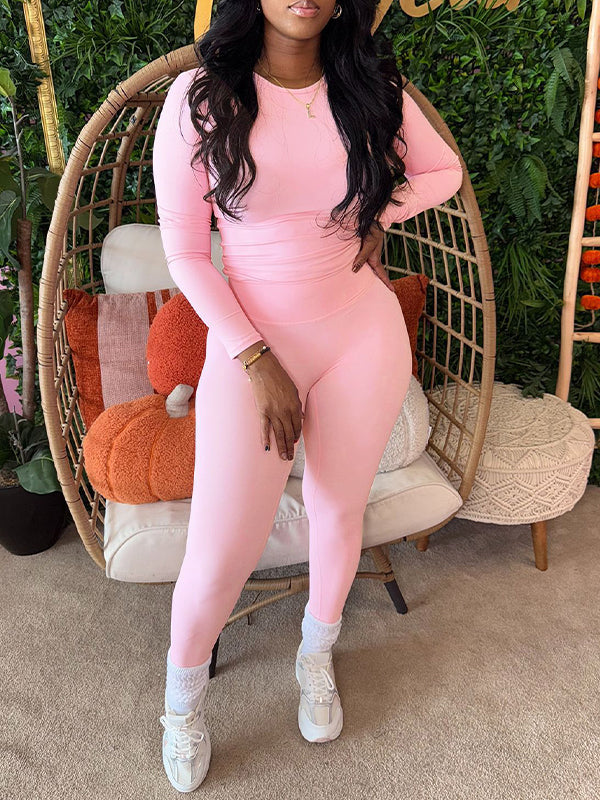 Solid Tee & Skinny Pants Set Pink