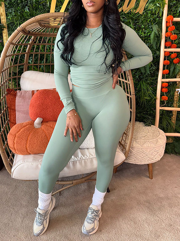 Solid Tee & Skinny Pants Set Green