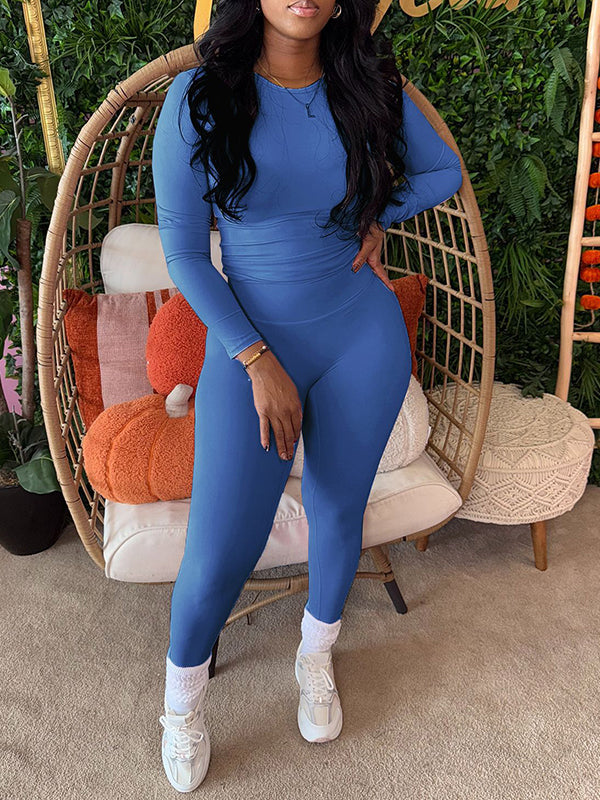 Solid Tee & Skinny Pants Set Blue
