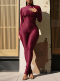 Mock-Neck Skinny Jumpsuit Burgundy